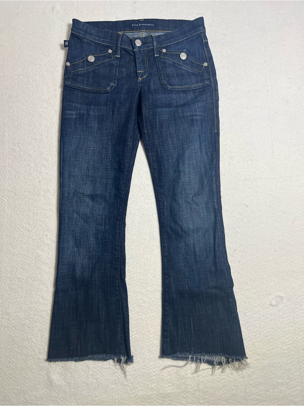 Rock & Republic Dark Wash Wide Leg Jeans with Frayed Hem